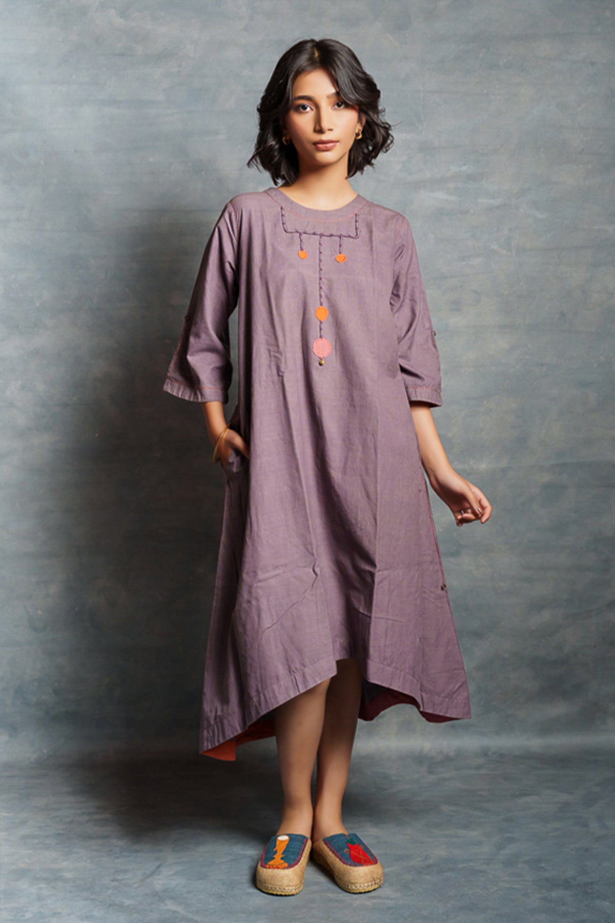 Buy Dusty Purple Thread Work Dress by Thread Game for women online at ScrollnShops